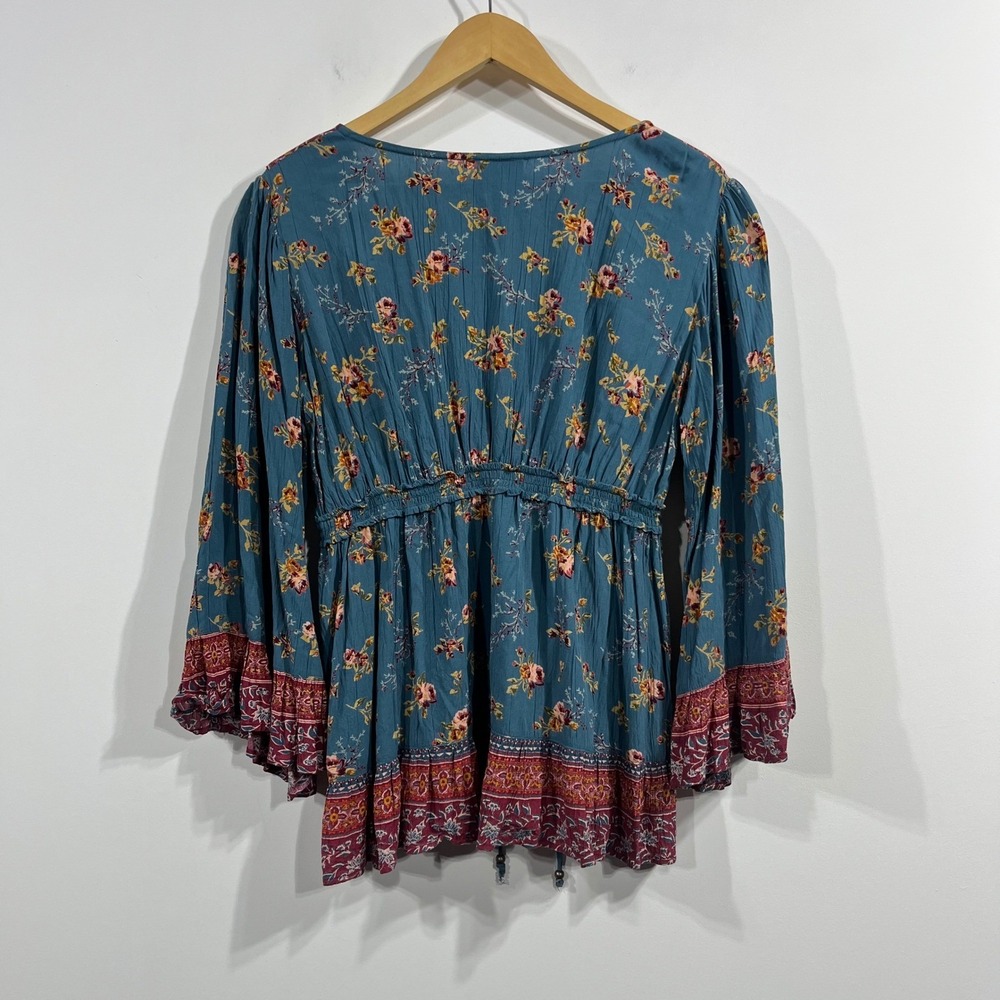 Angie Y2K Babydoll Boho Floral Bell Sleeve Peasant Top Womens Medium Festival - Picture 4 of 10